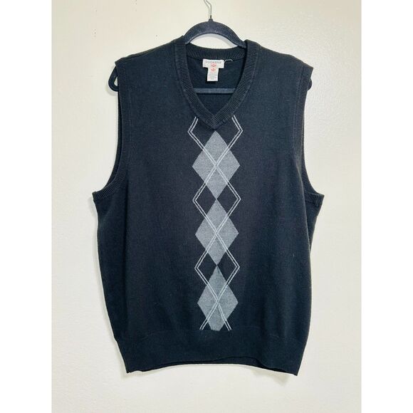 Docker's Men's Classic Black Sweater Vest with Gray Argyle Design, Size XL - Picture 1 of 3